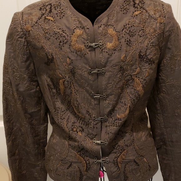 Tahari Jackets & Blazers - Tahari Brown Embroidered L/S Jacket Sz S/P